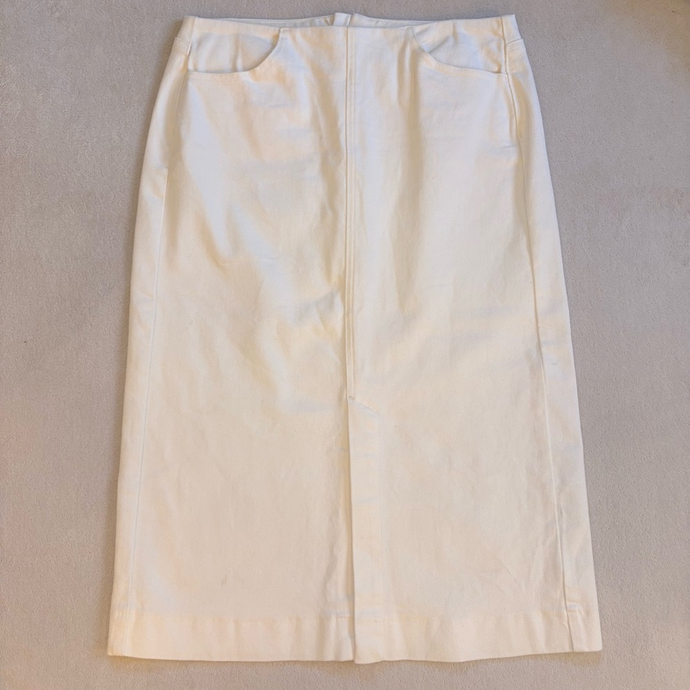 UNIQLO U Women's Cream Straight Denim Jeans Midi Skirt Sz 10
